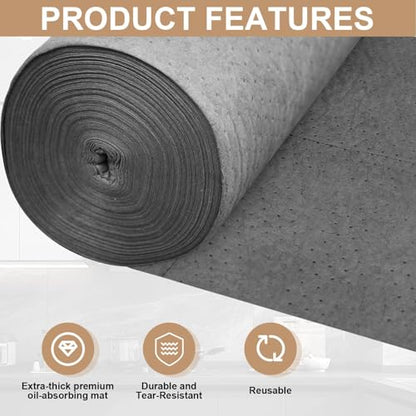 150" L x 15" W Absorbent Mat Roll, Heavyweight Oil and Watter Pads - size: 15in*150in