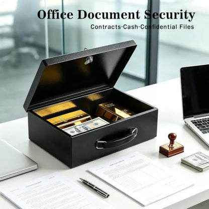 xydled Fireproof Document Box with Key Lock, Fire Safe Box, Black - color: Black, size: Large