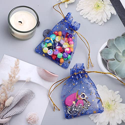 SUMAJU 100 Pieces Moon Star Organza Jewelry Candy Bags 2.7x3.5 Inch - color: Royal Blue 2.7x3.5 Inch