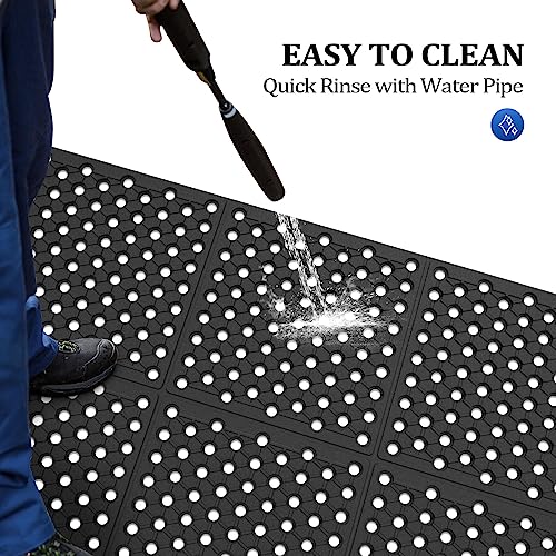 ROVSUN Rubber Floor Mat with Holes, 3x7 FT Hollow Large Mat Roll, Anti-Fatigue/Non-Slip Drainage Mat, for Industrial Kitchen Restaurant Bar Bathroom, Indoor/Outdoor Cushion - size: 83"L x 35.4"W x 0.4"Th