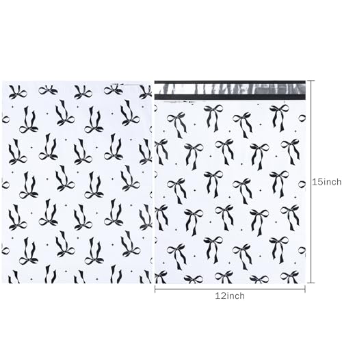 RUSPEPA 50 Pcs Black Bow Poly Mailer, Cute Bowknot Waterproof Shipping Mailers, Heavy Duty Self Adhesive Shipping Bags for Large Mailing Envelopes Bulk Tear Resistant Packaging, 12 x 14.5 Inches - color: Black Bow, size: 12 x 14.5 Inches