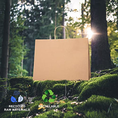 METRONIC Gift Bags with Handles,16x6x12 Recyclable Brown Paper Bags 50Pcs - color: Brown, size: 1 Count (Pack of 50)