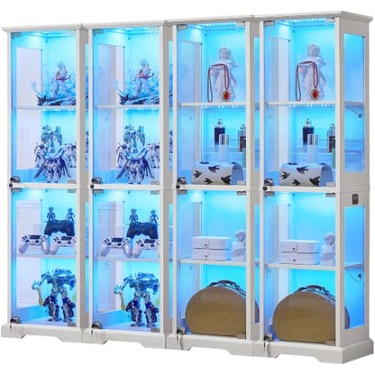 LELELINKY Farmhouse Narrow Glass Display Cabinet with Doors Set of 4 - color: White, size: 4 Pack