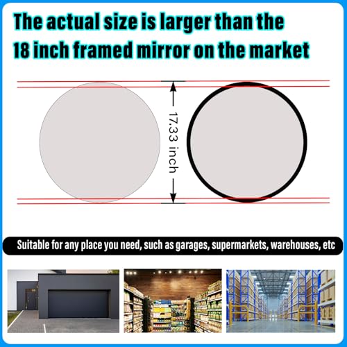 17.33" HD Frameless Acrylic Convex Mirror, Wide Angle Blind Spot Mirror - size: 17.33 inch wide-angle lens+clip