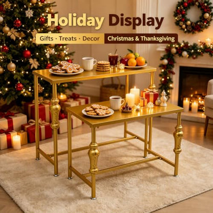 2-Piece Gold Metal Nesting Display Tables Shoe Handbag Retail Display Racks (Gold 2) - color: Gold 2