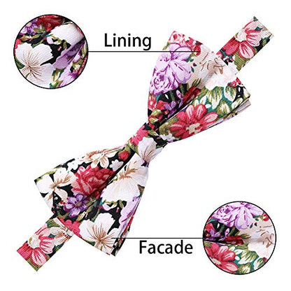 AUSKY 8 PACKS Elegant Adjustable Pre-tied Bow Ties for Men Boys (1&4&5&6&8 Pack for option) - color: Floral D