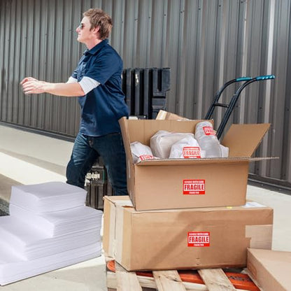 600Pcs Dish Packing Supplies for Moving, 300 Cushion Foam Wrap Pouches & Sheets 4 Sizes (16x12", 12x12", 12x7.8", 7.8x7.8") with 300 Fragile Stickers Plate Packing Sleeves for Fragile Shipping Storage
