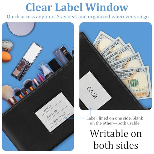 2 Pack PU Leather Bank Money Bags with Zipper & Label, Navy Blue, Black - color: Black