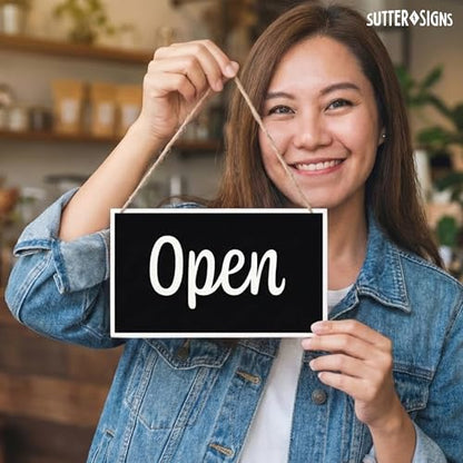 Open Closed Sign for Business, 10" x 6" - color: Black/White