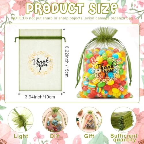 Shappy 100 Pcs 4x6 Inch Green Organza Bags, Thank You Drawstring Gift Bags - color: Olive Green, size: 1 Count (Pack of 100)