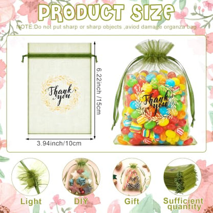Shappy 100 Pcs 4x6 Inch Green Organza Bags, Thank You Drawstring Gift Bags - color: Olive Green, size: 1 Count (Pack of 100)