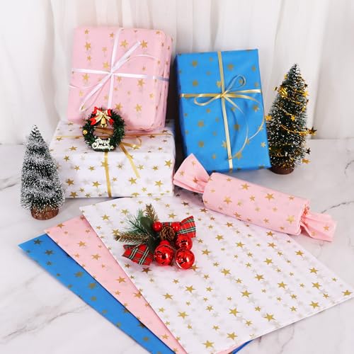 BEISHIDA Pink and Gold Star Tissue Paper Bulk,Wrapping Tissue Paper for Gift Bags, 14 x 20 Inch Gift Wrap for Christmas Birthday Wedding Graduation DIY Crafts Holiday Flowers-30 Sheets - color: 30-pg