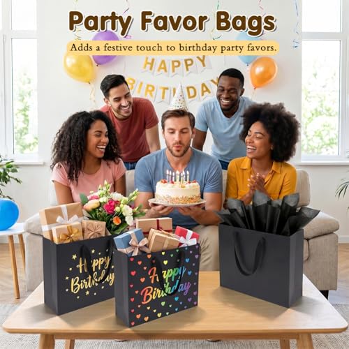 Shintop 5pcs Medium Gift Bags with Tissue Paper, 11.8x3.9x9.8 in (Black) - color: M-5-Black