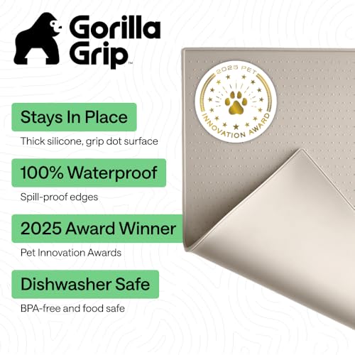 GORILLA GRIP Dog Food Mat, 100% Waterproof Silicone, 18.5x11.5 Beige - color: Beige, size: 18.5"l X 11.5"w