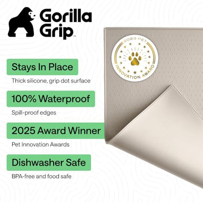 GORILLA GRIP Dog Food Mat, 100% Waterproof Silicone, 18.5x11.5 Beige - color: Beige, size: 18.5"l X 11.5"w
