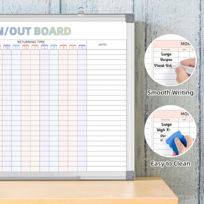 in and Out Calendar Dry Erase Board for Wall with 20 Magnetic Blocks, in/Out Planner for Office Staff Schedule L:24x18 - size: 24" x 18"