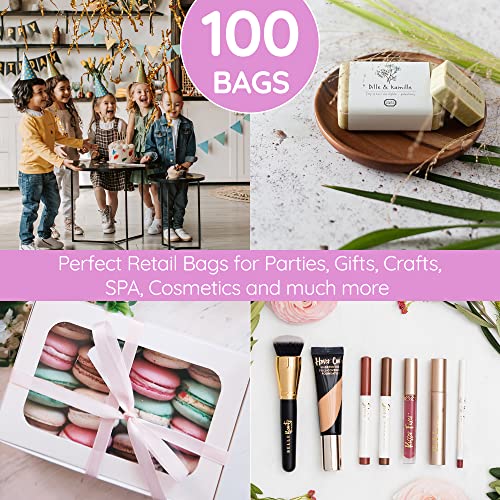 100 Pastel Pink Plastic Bags With Handles 9x12 Merchandise Bags - color: Pastel Pink