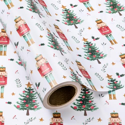WRAPAHOLIC 30 Inch Nutcracker Christmas Wrapping Paper - 30 Inch x 33 Feet - Nutcracker and Christmas Tree Wrapping Ppaer for Holiday, Party Celebration - color: Nutcracker & Christmas Tree, size: 30 inch x 33 feet