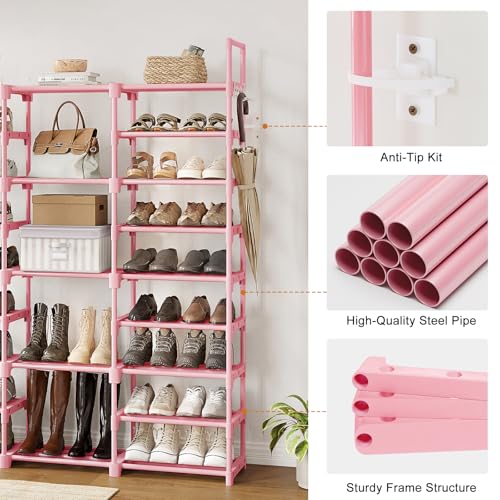 WOWLIVE 9 Tier 3-Column Shoe Rack, 50-55 Pairs Stackable Pink - color: Pink, size: 3 Row 9 Tier