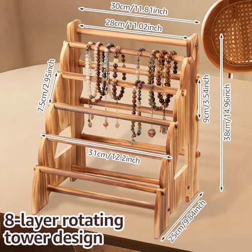 8 Tier Wooden Bracelet Holder, Adjustable Jewelry Bracelet Display Stand, Elegant Portable Wooden Bangle Holder, Jewelry Display Storage for Vendors, Retail Stores, Craft Shows and Home Storage