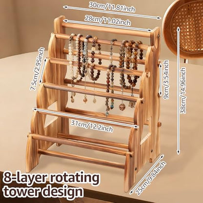 8 Tier Wooden Bracelet Holder, Adjustable Jewelry Bracelet Display Stand, Elegant Portable Wooden Bangle Holder, Jewelry Display Storage for Vendors, Retail Stores, Craft Shows and Home Storage