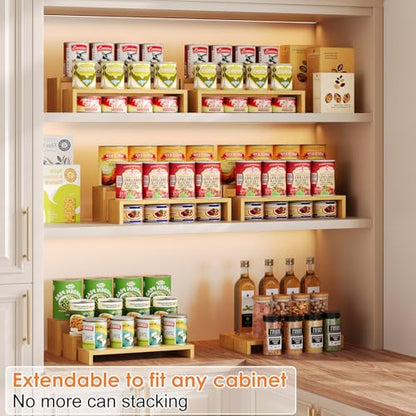 2 Sets DIY Bamboo Can Organizer for Pantry, 3-Tier 6-Piece Can Display Rack