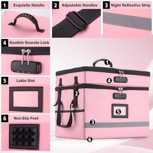 EXLIFBAG Fireproof File Organizer with Lock, 2 Layer - color: Pink, size: 2 Layer