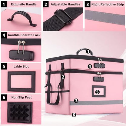 EXLIFBAG Fireproof File Organizer with Lock, 2 Layer - color: Pink, size: 2 Layer