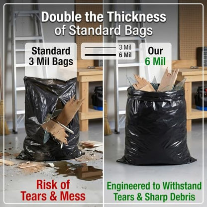 6 Mil Heavy Duty Contractor Trash Bags, 50/55/60 Gallon, Black, 20 Pack - color: Black-6 Mil