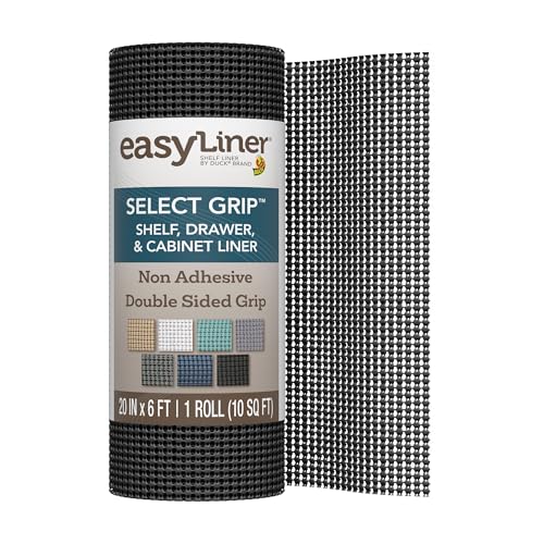 EasyLiner Select Grip Shelf Liner - Easy to Install & Cut to Fit - Non Slip, Non Adhesive, Drawer Shelf & Cabinet Liner for Kitchen, Bathroom, Pantry Cupboards, 20 in x 6 ft (1 Roll), 6 ft, Black - color: Black, size: 20-Inch x 6 Feet