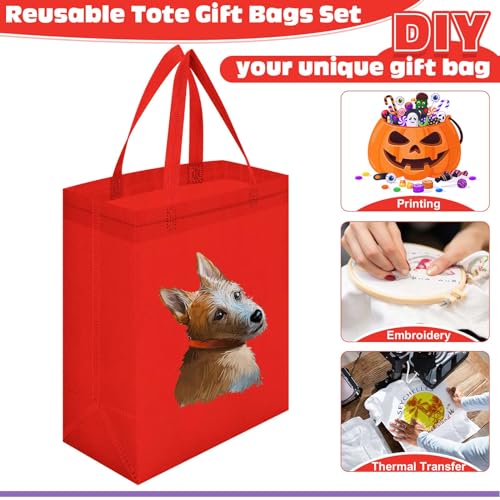 Windyun 50 Pcs Reusable Tote Bag Bulk 8 x 4 x 10 Inch, Red - color: Red