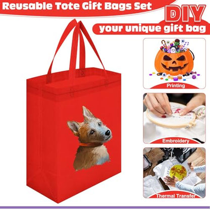 Windyun 50 Pcs Reusable Tote Bag Bulk 8 x 4 x 10 Inch, Red - color: Red