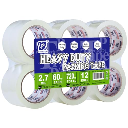 P PERFECTAPE Heavy Duty Packing Tape 12 Rolls, Clear, 1.88" x 60 Yards - size: 12-PACK