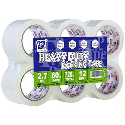 P PERFECTAPE Heavy Duty Packing Tape 12 Rolls, Clear, 1.88" x 60 Yards - size: 12-PACK