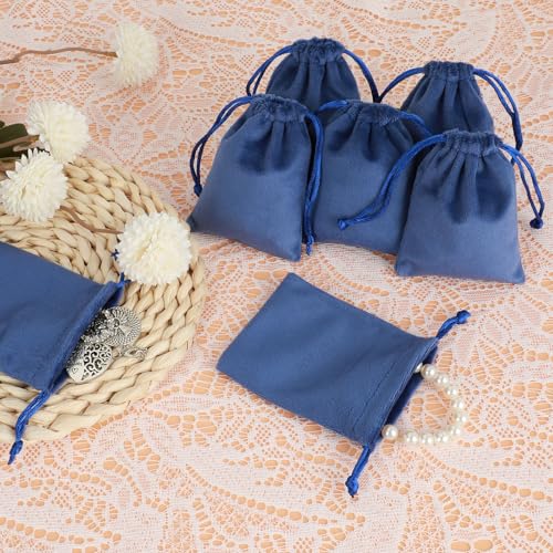 Tapleap 12Pcs Small Jewelry Bags, 2¾x 3½” Blue Velvet Drawstring Pouch - color: Blue, size: 2¾ x 3½in