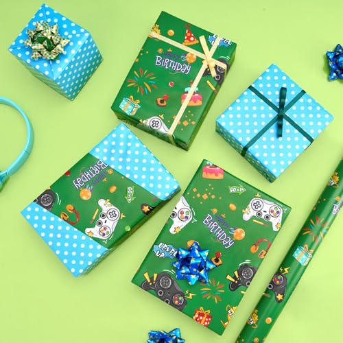 WERNNSAI Gaming Wrapping Paper Roll - 33 ft Birthday Reversible Wrap Paper - color: Game B