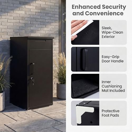 COSTWAY Large Outdoor Package Delivery Box Galvanized Steel Mailbox - size: 17.5" x 17.5" x 34"