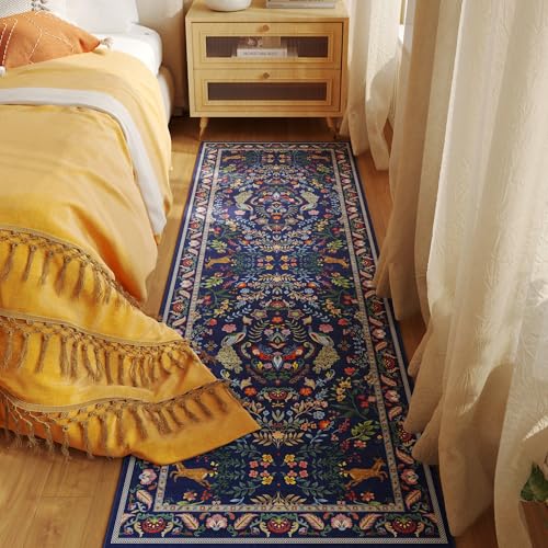 Rugcomf Runner Rug 2x6 Floral Washable Non Slip, Blue - color: Blue, size: 2' x 6' (Rectangular)