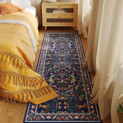 Rugcomf Runner Rug 2'7"x8' Floral Washable Non Slip, Blue - color: Blue, size: 2'7" x 8' (Rectangular)