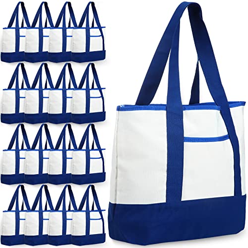 Reginary 16 Pcs Women Canvas Tote Bag 18 Inch Reusable DIY Bag,Blue White - color: Blue White