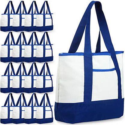 Reginary 16 Pcs Women Canvas Tote Bag 18 Inch Reusable DIY Bag,Blue White - color: Blue White