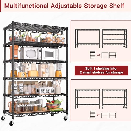 PrimeZone 6 Tier Wire Shelving with Wheels 79''H 1500lbs Storage Shelves - size: 36" W x 16" D x 79" H