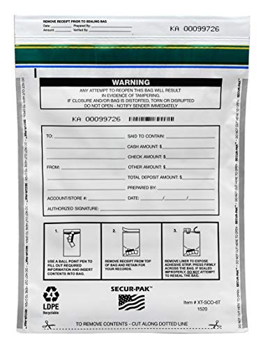 Secur-Pak Deposit Bags - Pack of 100 - Bill Capacity - color: White, size: 15x20 (6000 cap)