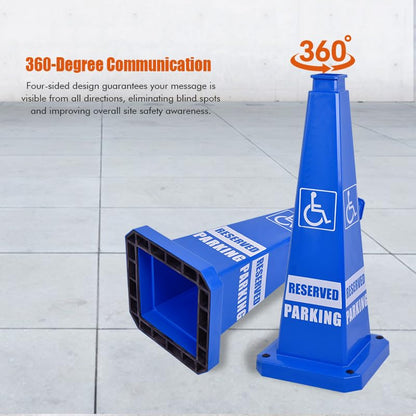 28inch 3PACK Safety Caution Cones with “ADA REVISED PARKING” Sign 4-Sided Printed. Heavy Rubber Weighted Base, For Parking Lot, Accessible Space and Facility Management Usage - color: ADA REVISED PARKING/BLUE, size: 28inch