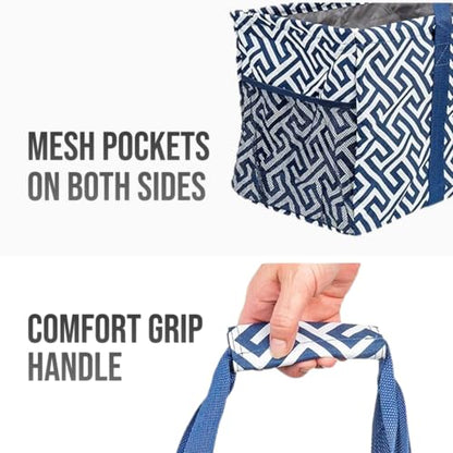 Extra Large Utility Tote Bag - Oversized Collapsible Beach Bag - Geo Navy - color: Geo Navy