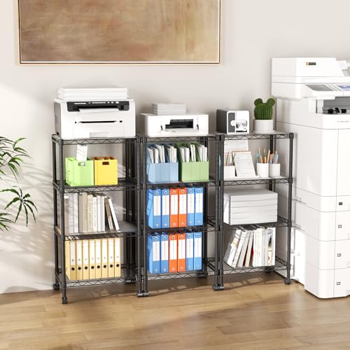 SINGAYE 4 Shelves Storage Shelf Wire Shelving Unit Metal Adjustable Wheels - color: Black, size: 4Tier/11.5"D X 17.5"W X 45"H