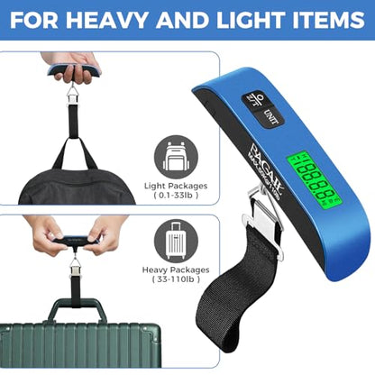 BAGAIL Digital Luggage Scale, 110lbs Hanging Baggage Scale with Backlit LCD Display, Portable Suitcase Weighing Scale, Travel Luggage Weight Scale with Hook, Strong Straps for Travelers - color: Blue