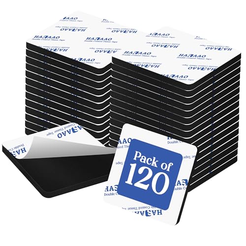 HASAAO 120 PCS Strong Double Sided Tape Heavy Duty | Strong Adhesive Strips for Mounting Lightweight Items, Hanging Photos, DIY Projects | Damage-Free, No Nails Needed (Black Squares 3MM Thickness)