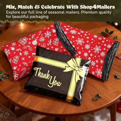Shop4Mailers Christmas Poly Mailers 10x13 Inch – 100 Pack Snowflake Waterproof Shipping Bags for Small Business, 2 Mil Self-Seal Mailing Envelopes, Durable Red Poly Mailers for Holiday Packaging - size: 100 Pack
