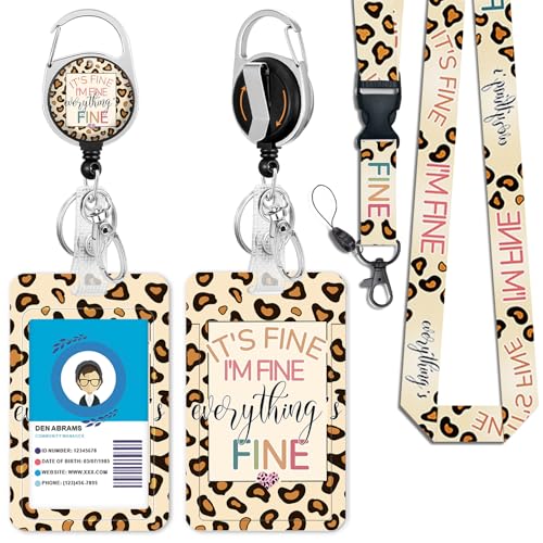 Giancomics Leopard Lanyards for ID Badges Holder Retractable Badge Reel - color: It's Fine